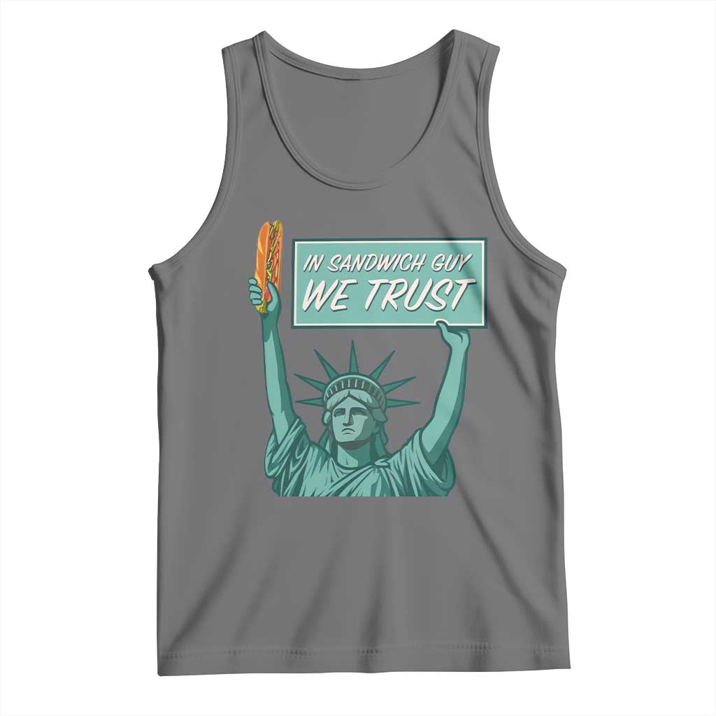 In Sandwich Guy We Trust Tank Top Funny Liberty with Baguette Parody Graphic Political Satire TS02 Black Heather Print Your Wear