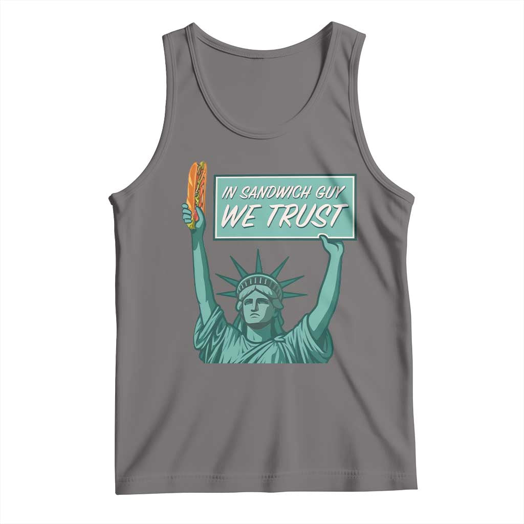 In Sandwich Guy We Trust Tank Top Funny Liberty with Baguette Parody Graphic Political Satire TS02 Deep Heather Print Your Wear