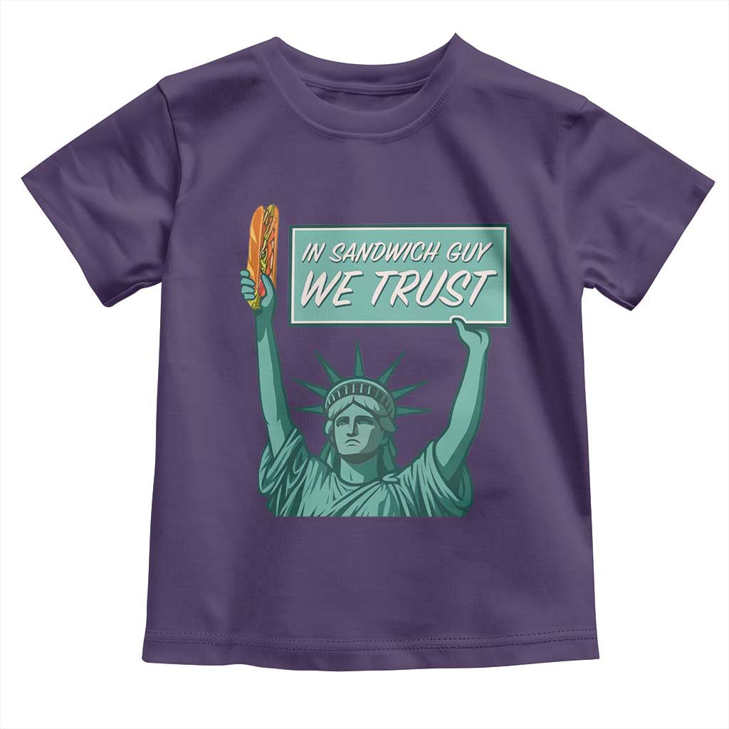 In Sandwich Guy We Trust Toddler T Shirt Funny Liberty with Baguette Parody Graphic Political Satire TS02 Purple Print Your Wear