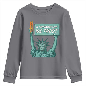 In Sandwich Guy We Trust Youth Sweatshirt Funny Liberty with Baguette Parody Graphic Political Satire TS02 Charcoal Print Your Wear