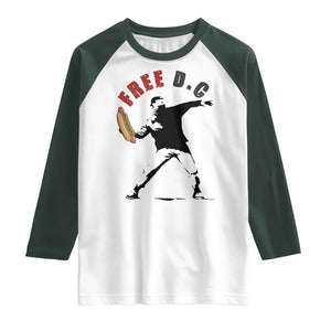 Free DC Sandwich Toss Raglan Shirt Washington DC Political Satire TS02 White Dark Forest Green Print Your Wear