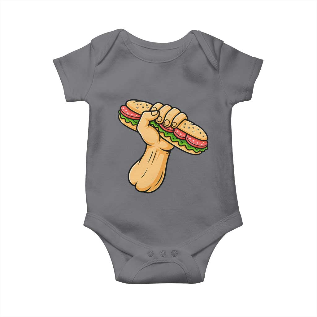 Sandwich Power Fist Baby Onesie Sarcastic Food Revolution Political Satire TS02 Charcoal Print Your Wear