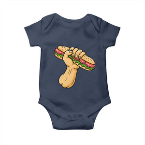 Sandwich Power Fist Baby Onesie Sarcastic Food Revolution Political Satire TS02 Navy Print Your Wear