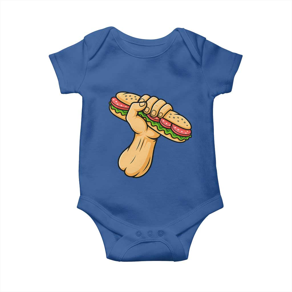 Sandwich Power Fist Baby Onesie Sarcastic Food Revolution Political Satire TS02 Royal Blue Print Your Wear