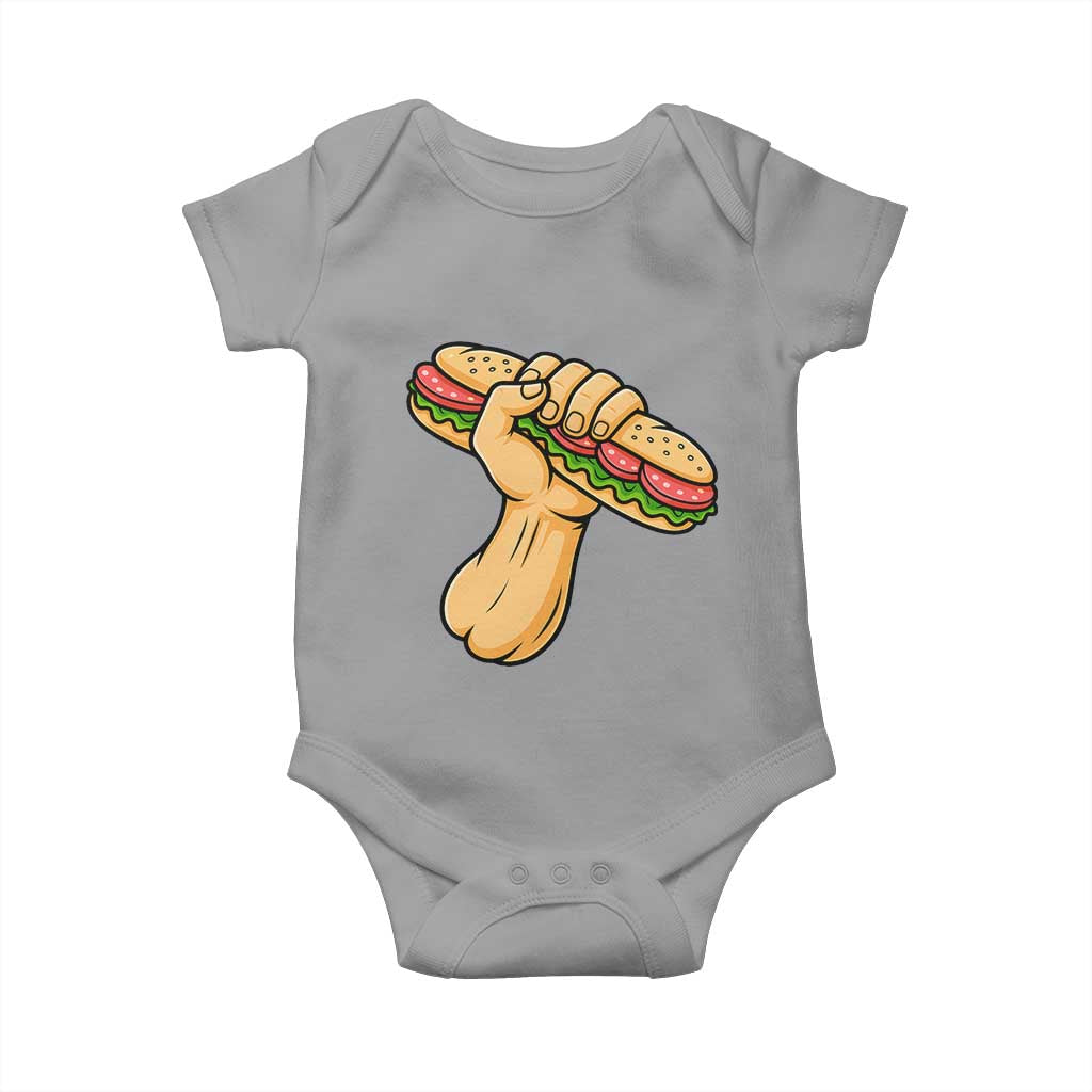 Sandwich Power Fist Baby Onesie Sarcastic Food Revolution Political Satire TS02 Sport Gray Print Your Wear