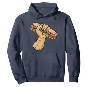 Sandwich Power Fist Hoodie Sarcastic Food Revolution Political Satire TS02 Navy Print Your Wear