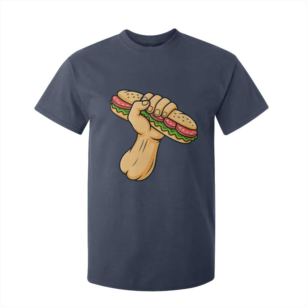 Sandwich Power Fist T Shirt For Kid Sarcastic Food Revolution Political Satire TS02 Navy Print Your Wear