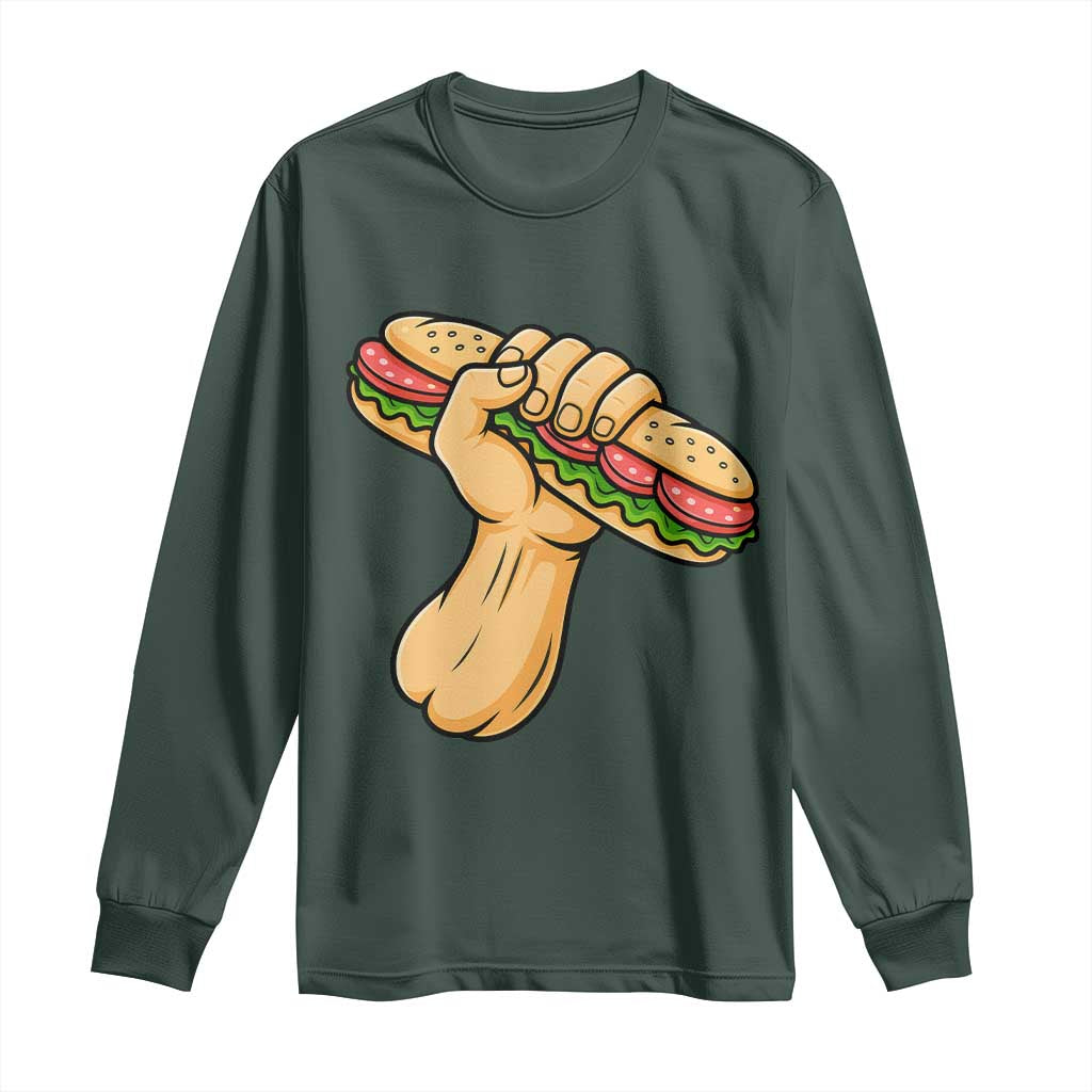 Sandwich Power Fist Long Sleeve Shirt Sarcastic Food Revolution Political Satire TS02 Dark Forest Green Print Your Wear