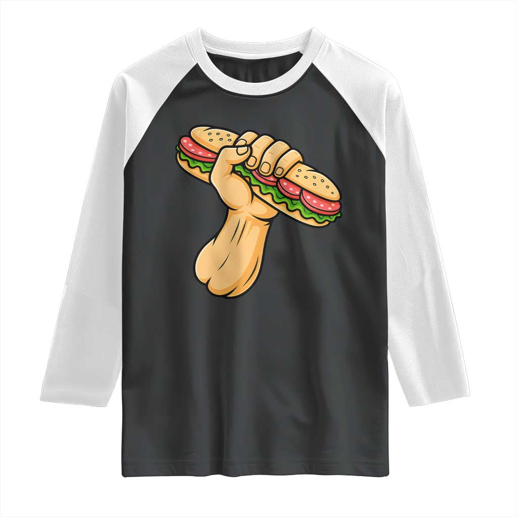 Sandwich Power Fist Raglan Shirt Sarcastic Food Revolution Political Satire TS02 Black White Print Your Wear