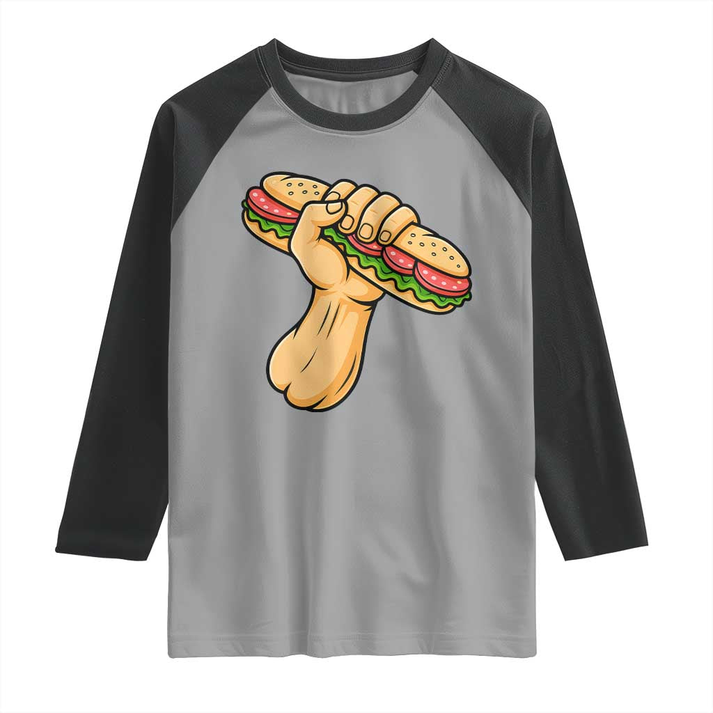 Sandwich Power Fist Raglan Shirt Sarcastic Food Revolution Political Satire TS02 Sport Gray Black Print Your Wear