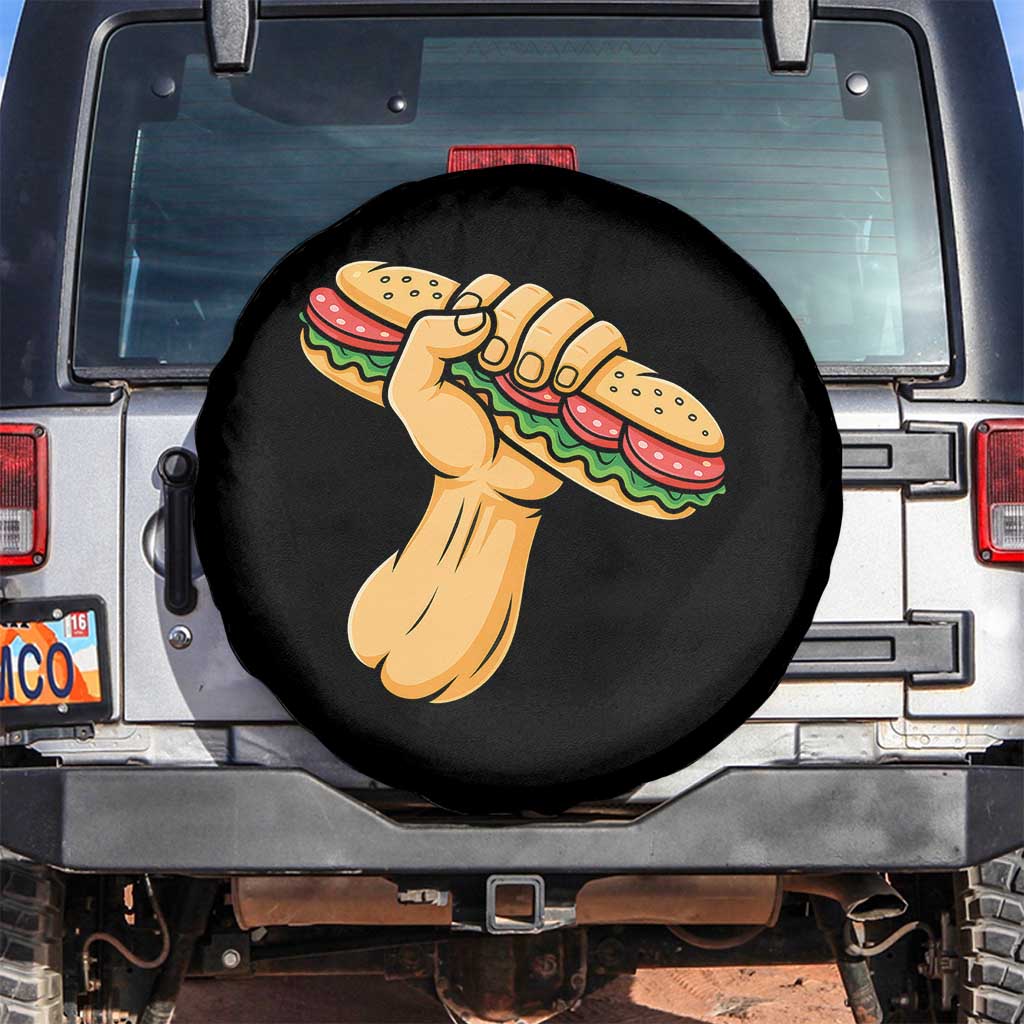 Sandwich Power Fist Spare Tire Cover Sarcastic Food Revolution Political Satire TS02 No hole Black Print Your Wear