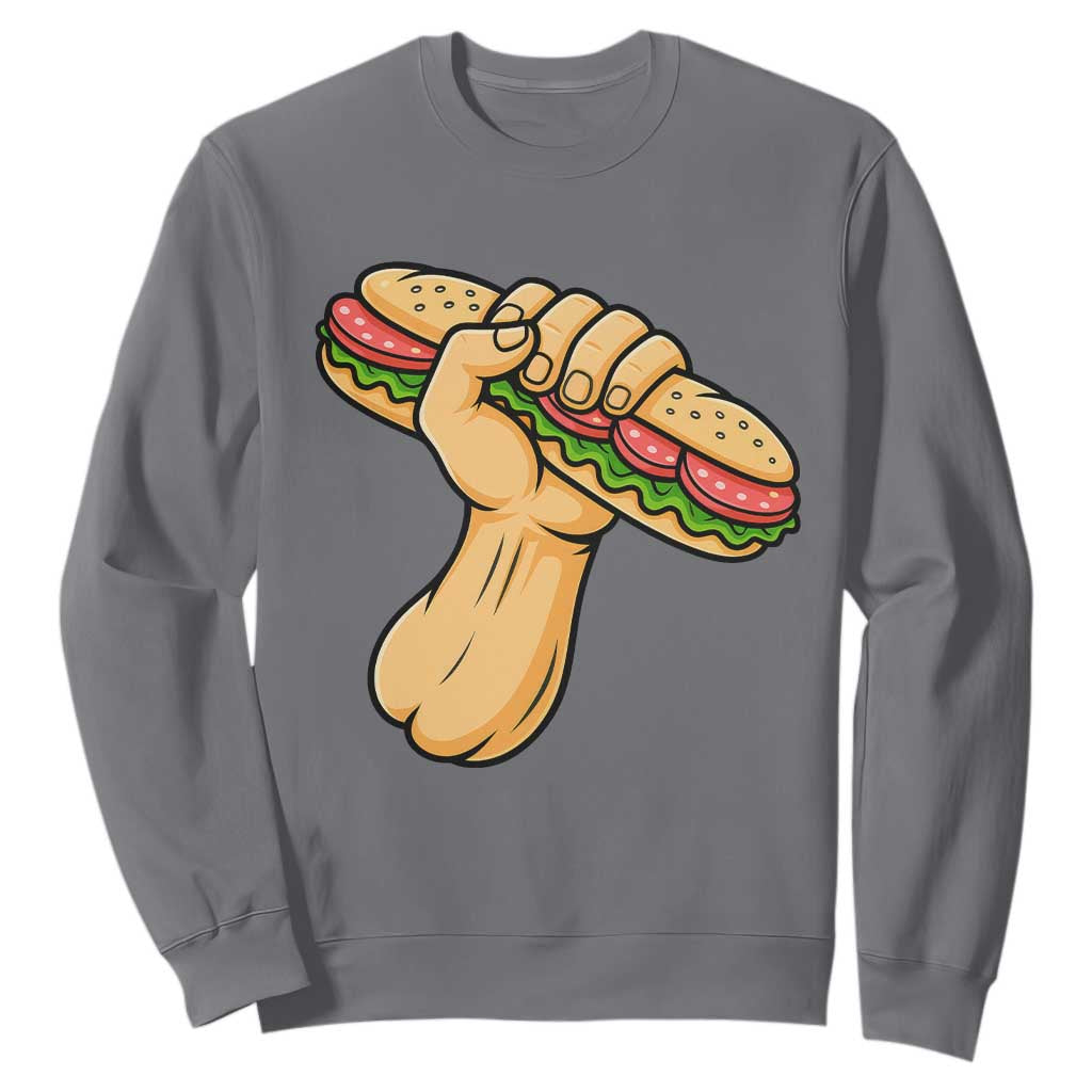 Sandwich Power Fist Sweatshirt Sarcastic Food Revolution Political Satire TS02 Charcoal Print Your Wear