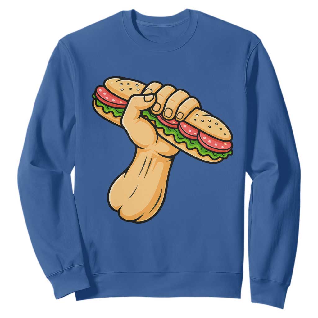 Sandwich Power Fist Sweatshirt Sarcastic Food Revolution Political Satire TS02 Royal Blue Print Your Wear