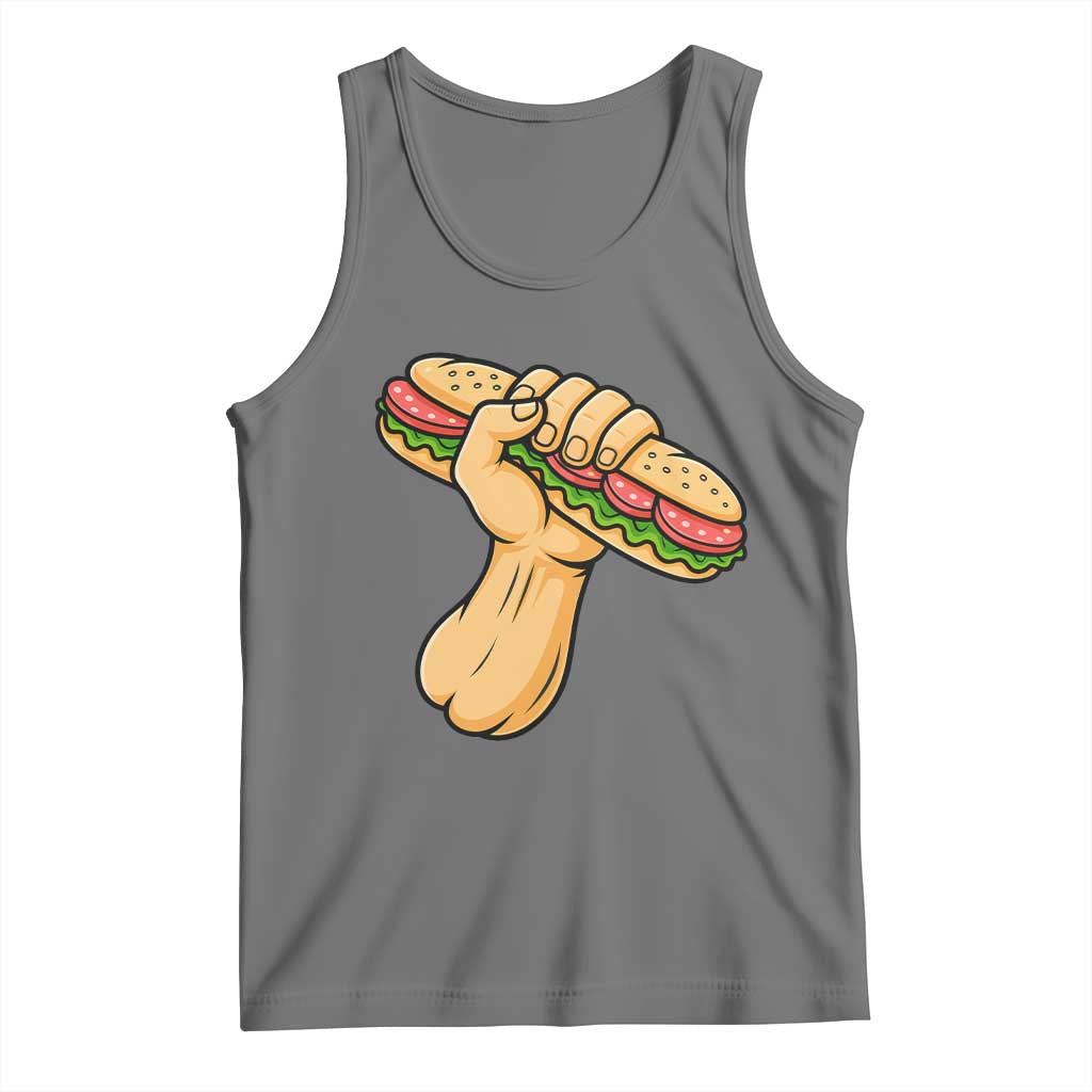 Sandwich Power Fist Tank Top Sarcastic Food Revolution Political Satire TS02 Black Heather Print Your Wear