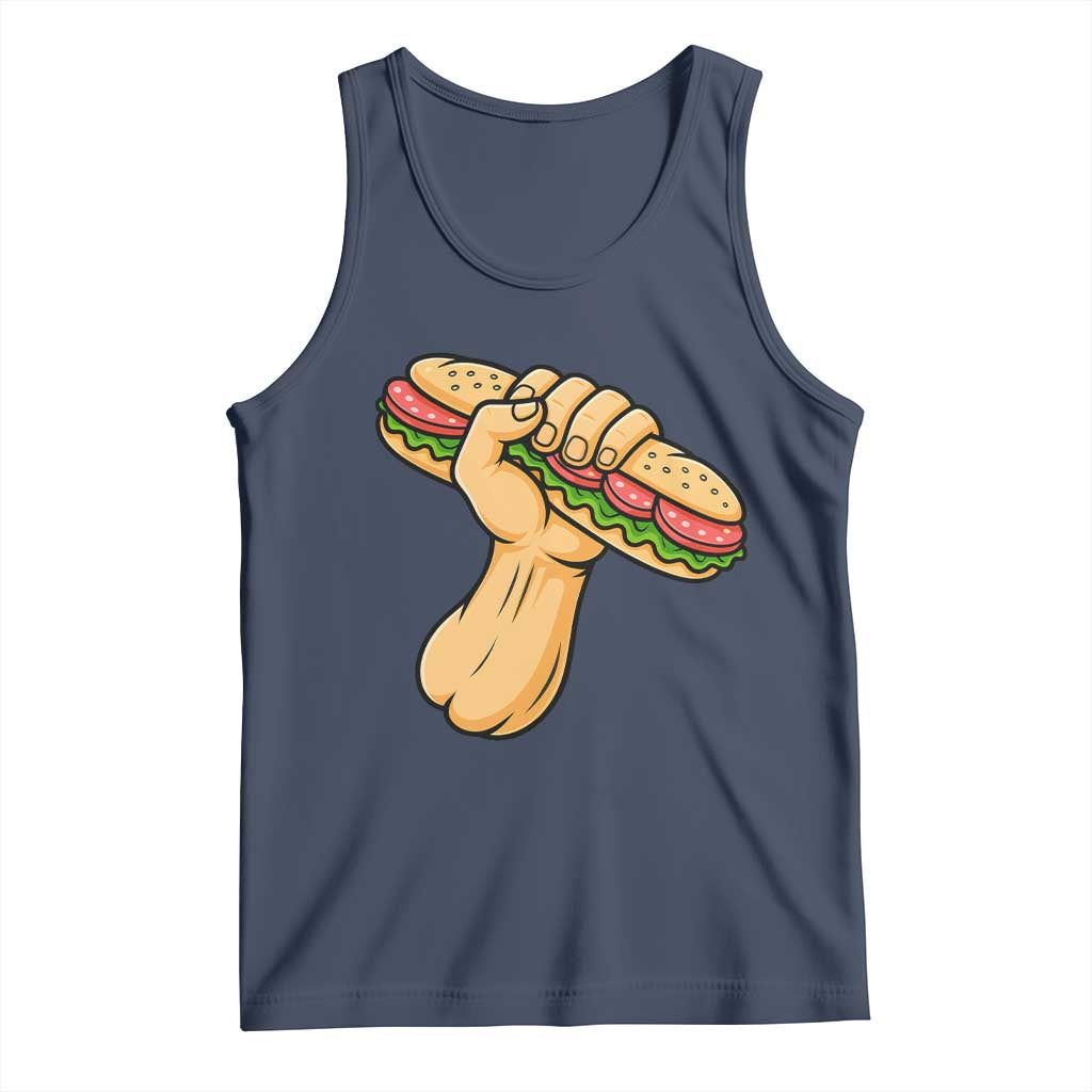 Sandwich Power Fist Tank Top Sarcastic Food Revolution Political Satire TS02 Navy Print Your Wear