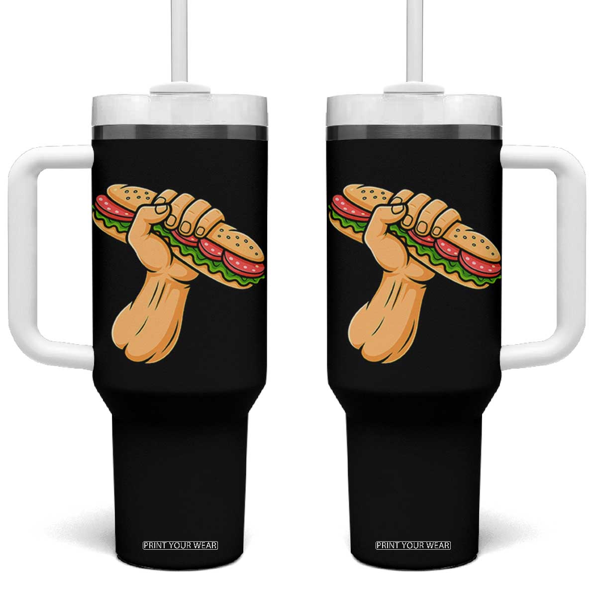 Sandwich Power Fist Tumbler With Handle Sarcastic Food Revolution Political Satire TS02 One Size: 40 oz Black Print Your Wear