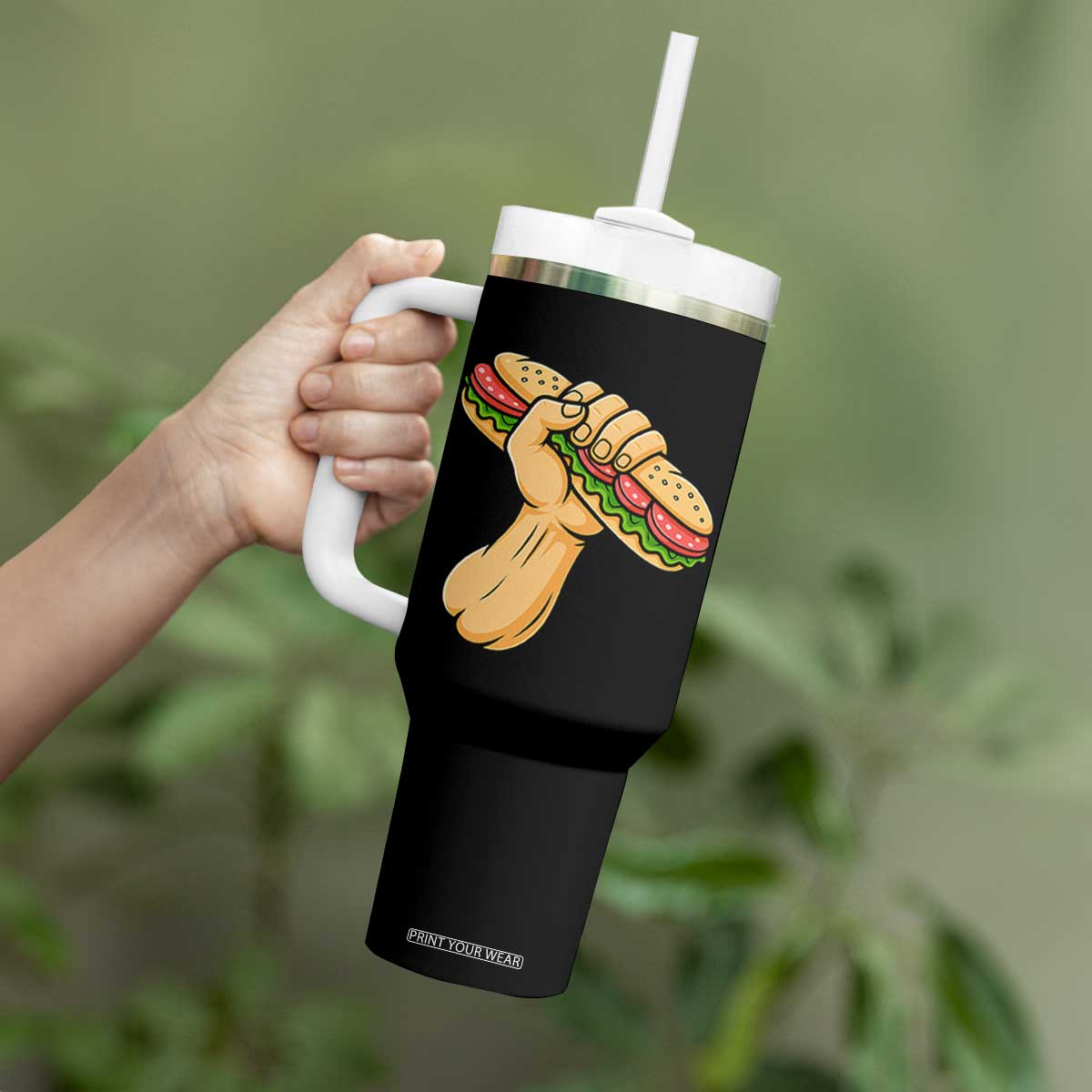 Sandwich Power Fist Tumbler With Handle Sarcastic Food Revolution Political Satire TS02 Print Your Wear