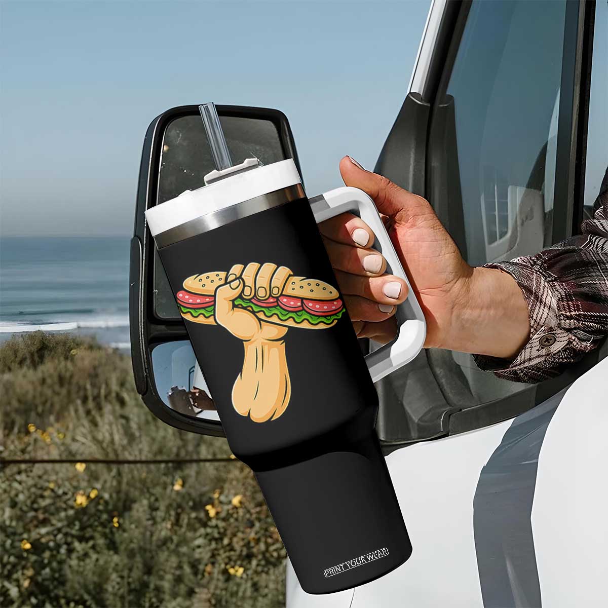 Sandwich Power Fist Tumbler With Handle Sarcastic Food Revolution Political Satire TS02 Print Your Wear