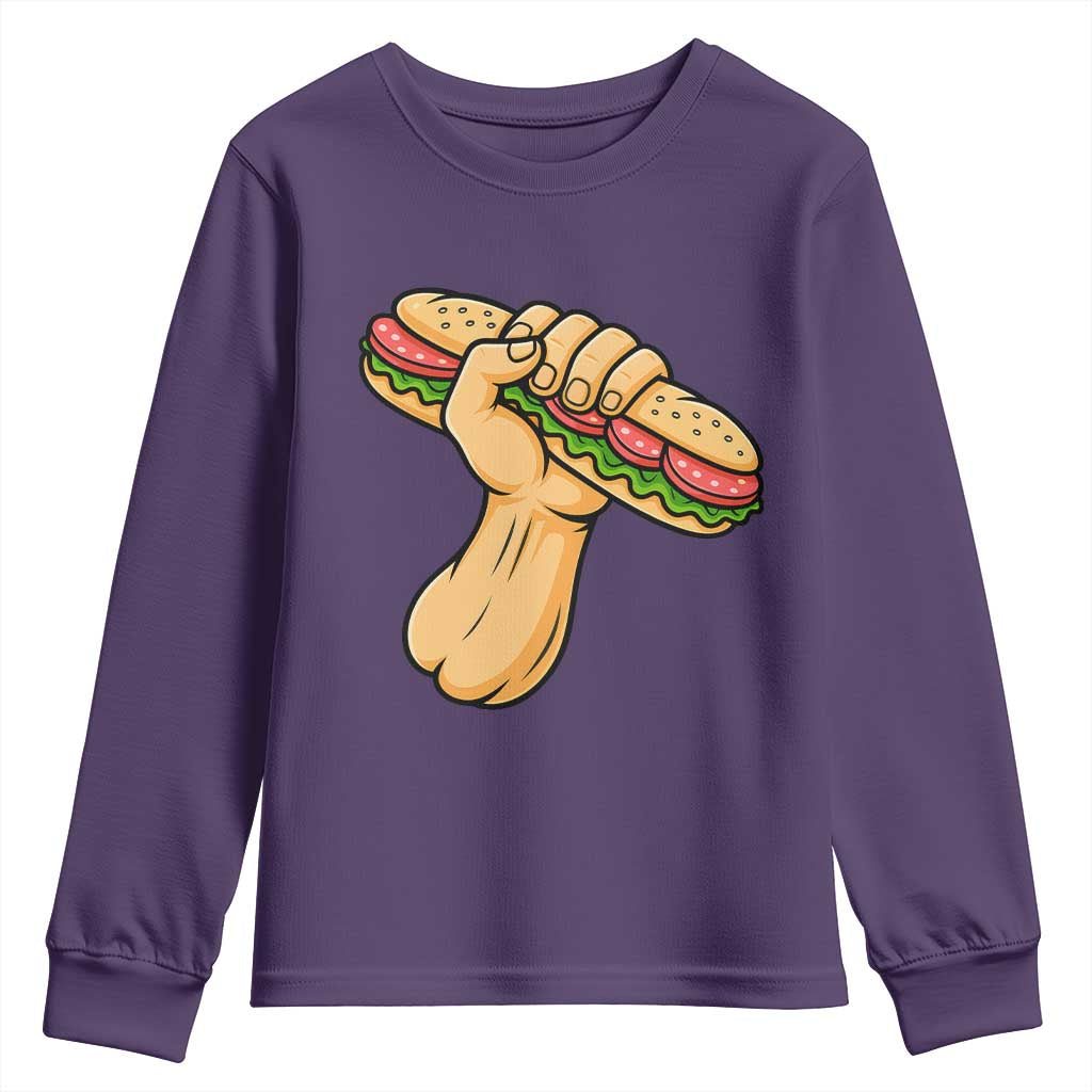 Sandwich Power Fist Youth Sweatshirt Sarcastic Food Revolution Political Satire TS02 Purple Print Your Wear