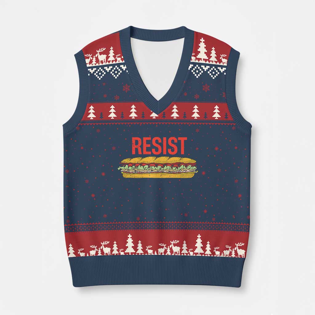 Resist Sandwich V-Neck Knit Sweater Vest Sarcastic Food Revolution Political Satire TS02 Navy Red Print Your Wear