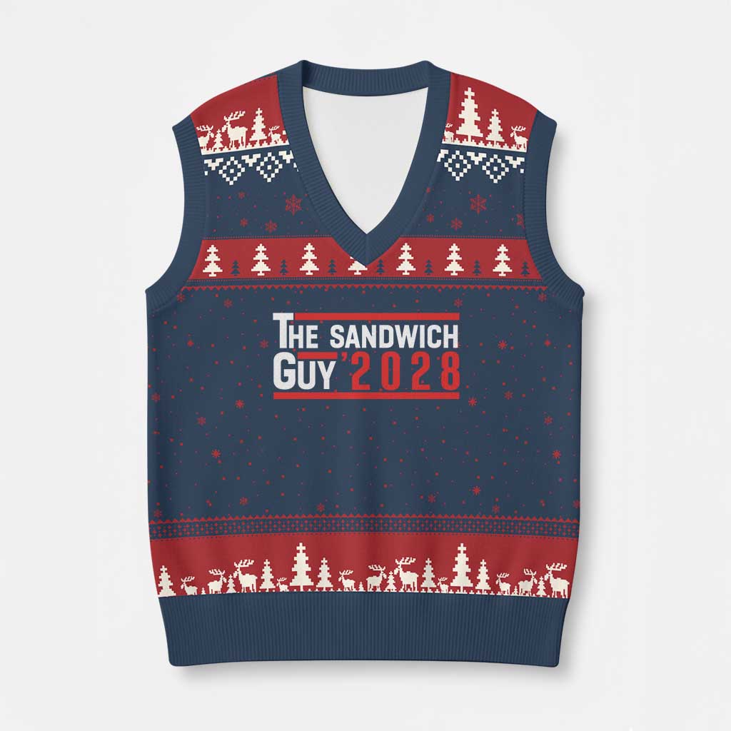 The Sandwich Guy 2028 V-Neck Knit Sweater Vest Political Parody TS02 Navy Red Print Your Wear