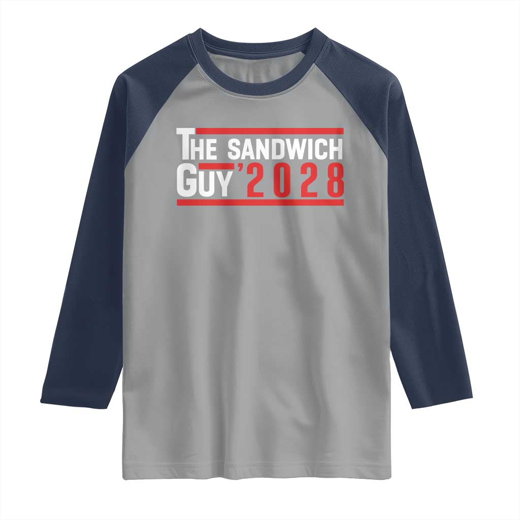 The Sandwich Guy 2028 Raglan Shirt Political Parody TS02 Sport Gray Navy Print Your Wear