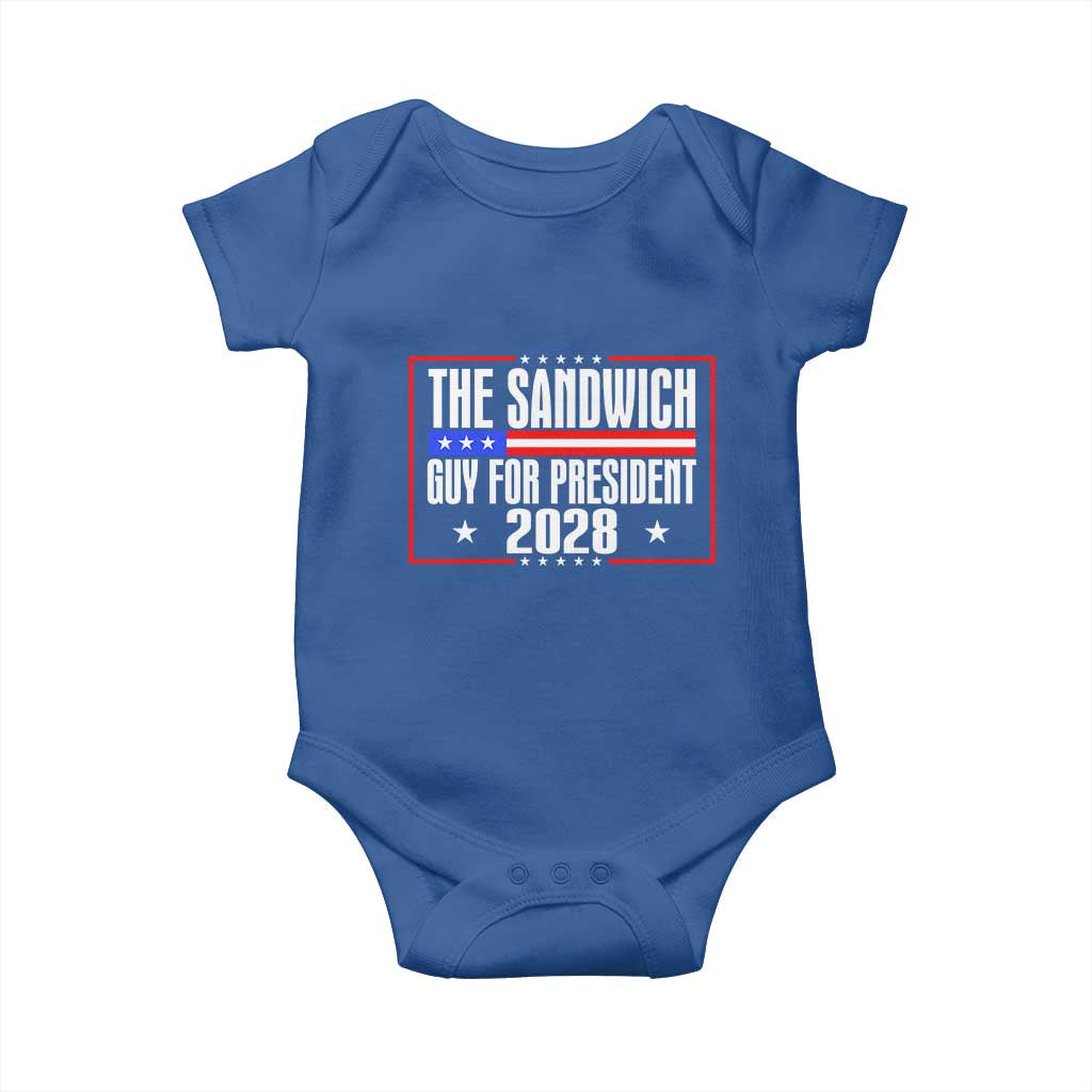 The Sandwich Guy for President 2028 Baby Onesie Funny Patriotic Campaign Parody TS02 Royal Blue Print Your Wear