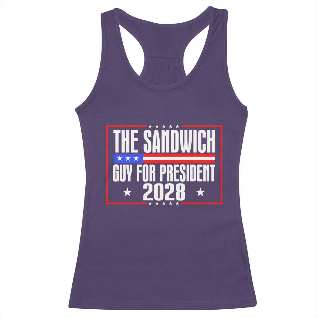 The Sandwich Guy for President 2028 Racerback Tank Top Funny Patriotic Campaign Parody TS02 Purple Print Your Wear