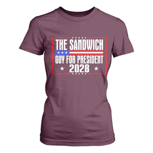 The Sandwich Guy for President 2028 T Shirt For Women Funny Patriotic Campaign Parody TS02 Maroon Print Your Wear