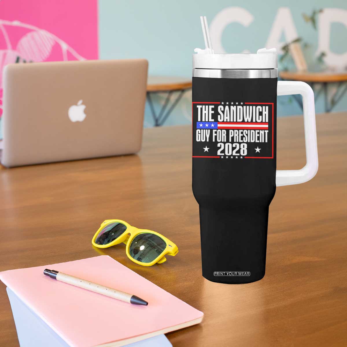 The Sandwich Guy for President 2028 Tumbler With Handle Funny Patriotic Campaign Parody TS02 Print Your Wear