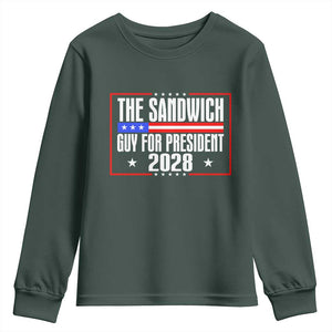 The Sandwich Guy for President 2028 Youth Sweatshirt Funny Patriotic Campaign Parody TS02 Dark Forest Green Print Your Wear