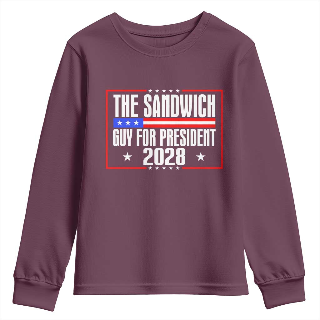 The Sandwich Guy for President 2028 Youth Sweatshirt Funny Patriotic Campaign Parody TS02 Maroon Print Your Wear