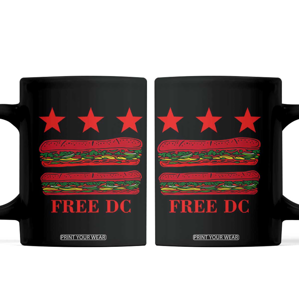 Free DC Funny Flag Parody Coffee Mug Washington DC with Baguette Sandwich Twist TS02 Black Print Your Wear