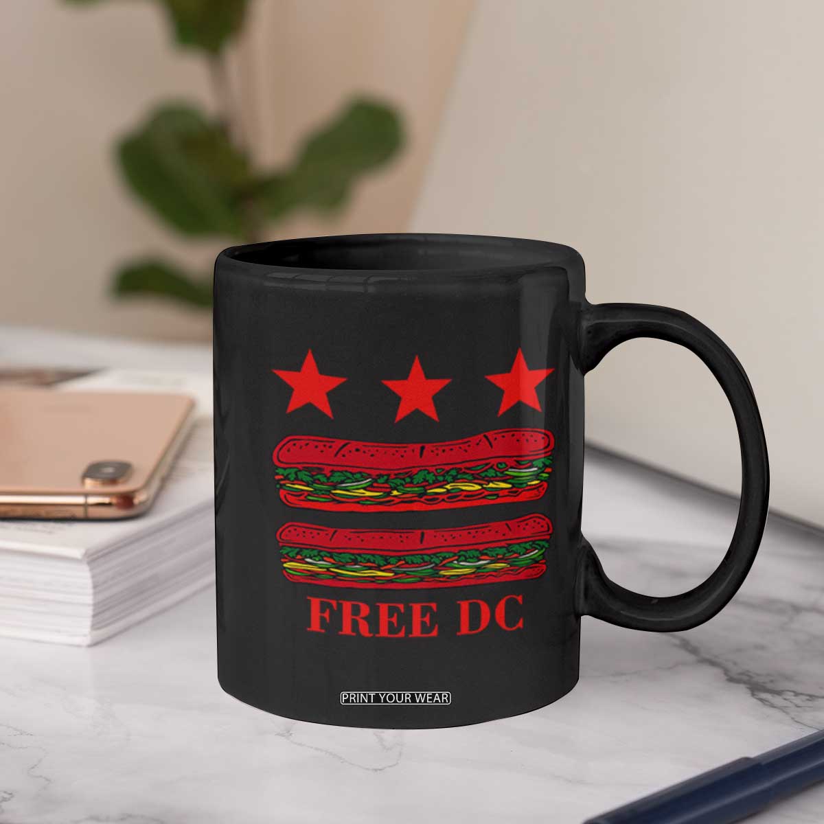Free DC Funny Flag Parody Coffee Mug Washington DC with Baguette Sandwich Twist TS02 Print Your Wear