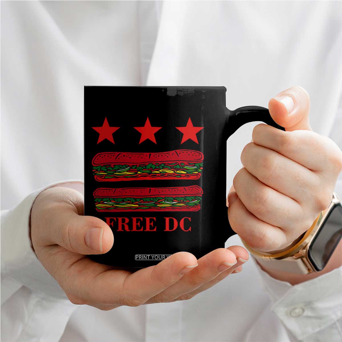 Free DC Funny Flag Parody Coffee Mug Washington DC with Baguette Sandwich Twist TS02 Print Your Wear