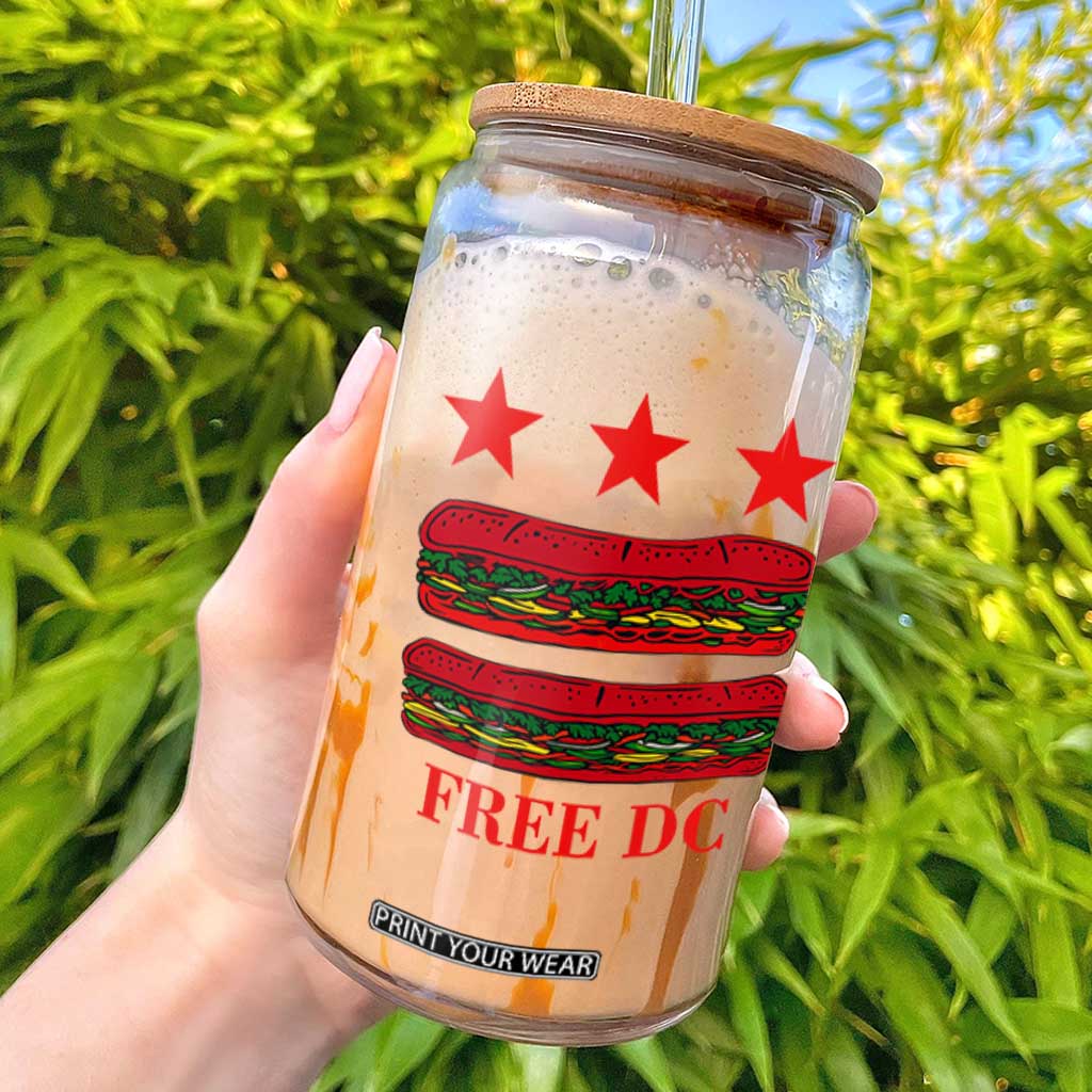 Free DC Funny Flag Parody Glass Can Washington DC with Baguette Sandwich Twist TS02 Black Print Your Wear