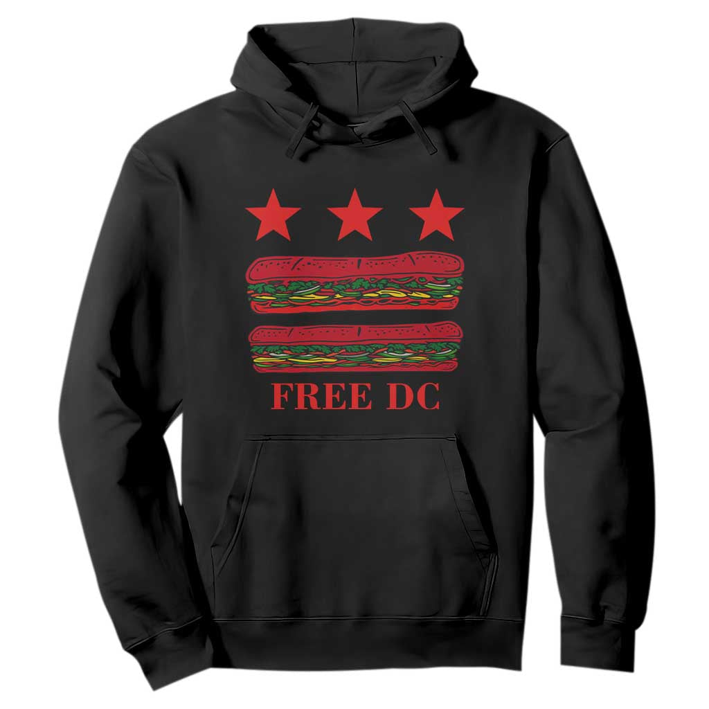 Free DC Funny Flag Parody Hoodie Washington DC with Baguette Sandwich Twist TS02 Black Print Your Wear