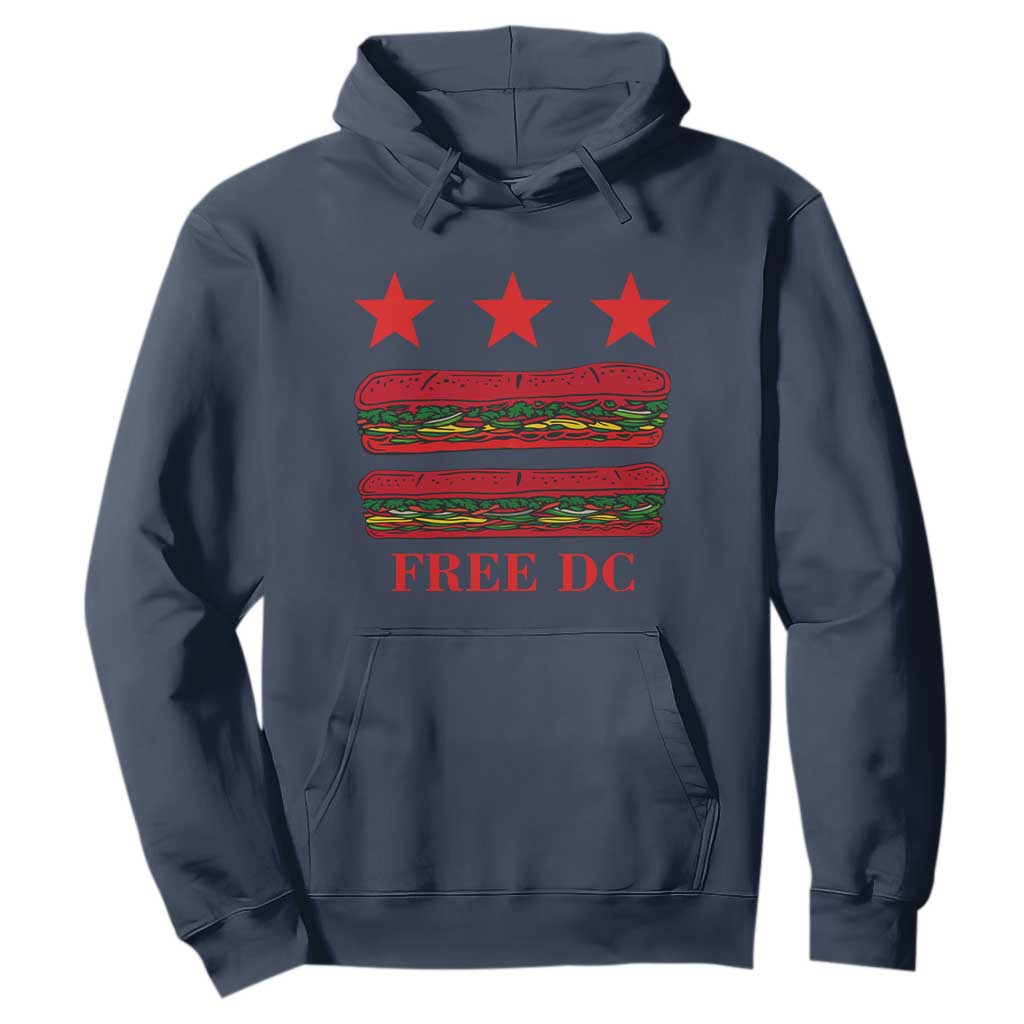 Free DC Funny Flag Parody Hoodie Washington DC with Baguette Sandwich Twist TS02 Navy Print Your Wear