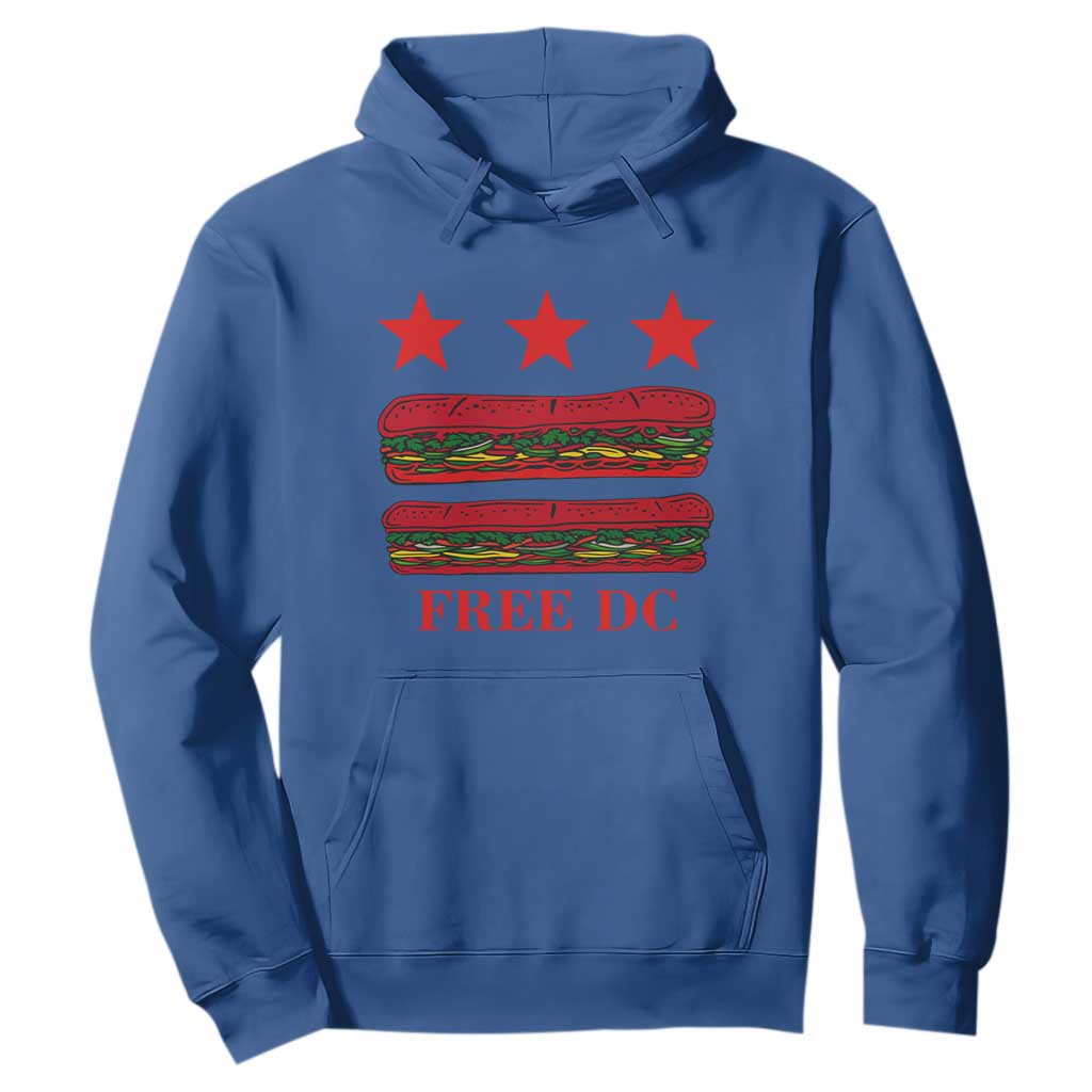 Free DC Funny Flag Parody Hoodie Washington DC with Baguette Sandwich Twist TS02 Royal Blue Print Your Wear
