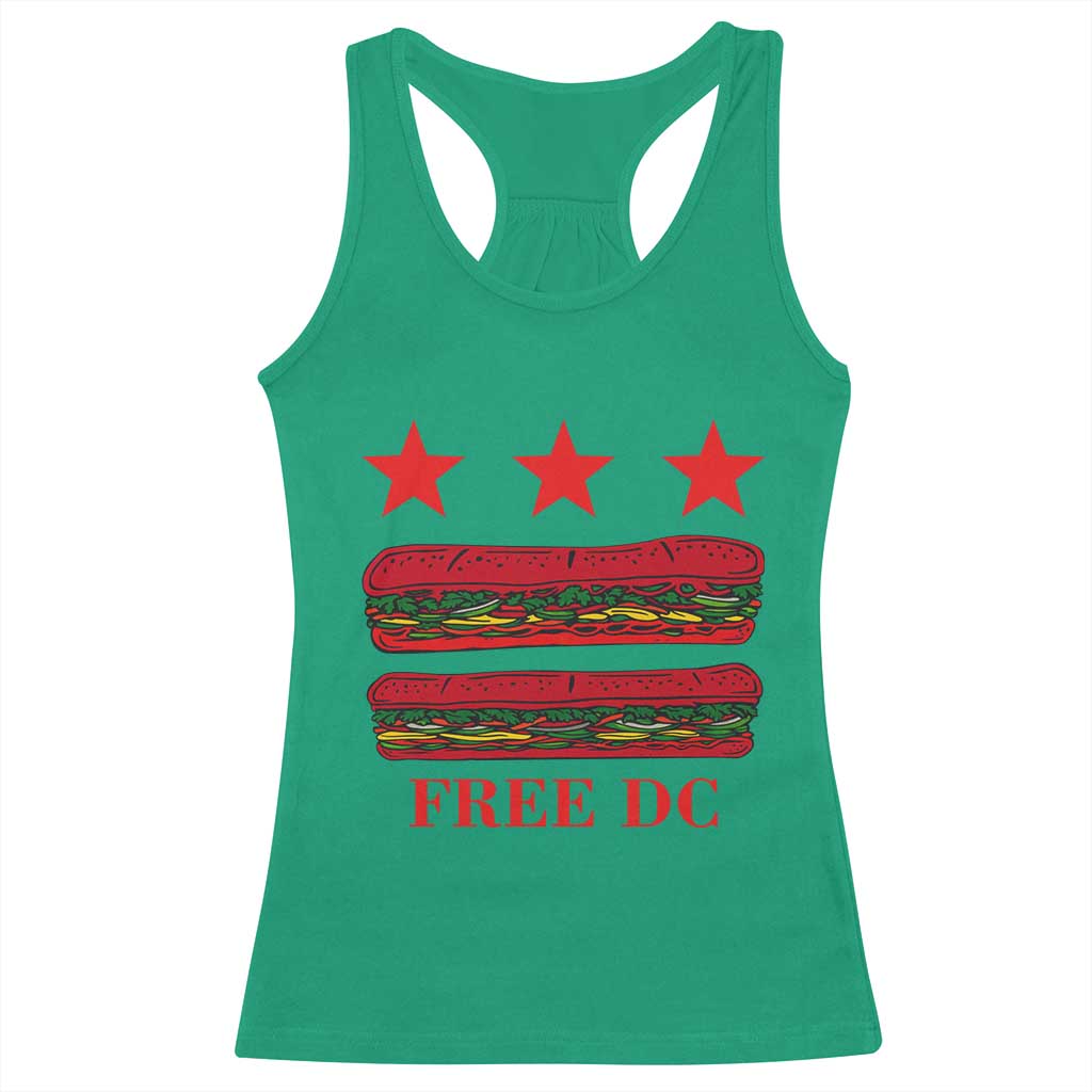 Free DC Funny Flag Parody Racerback Tank Top Washington DC with Baguette Sandwich Twist TS02 Irish Green Print Your Wear