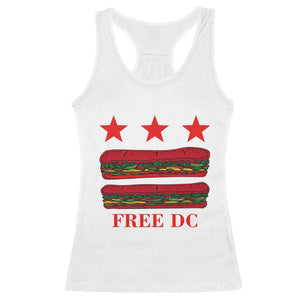 Free DC Funny Flag Parody Racerback Tank Top Washington DC with Baguette Sandwich Twist TS02 White Print Your Wear