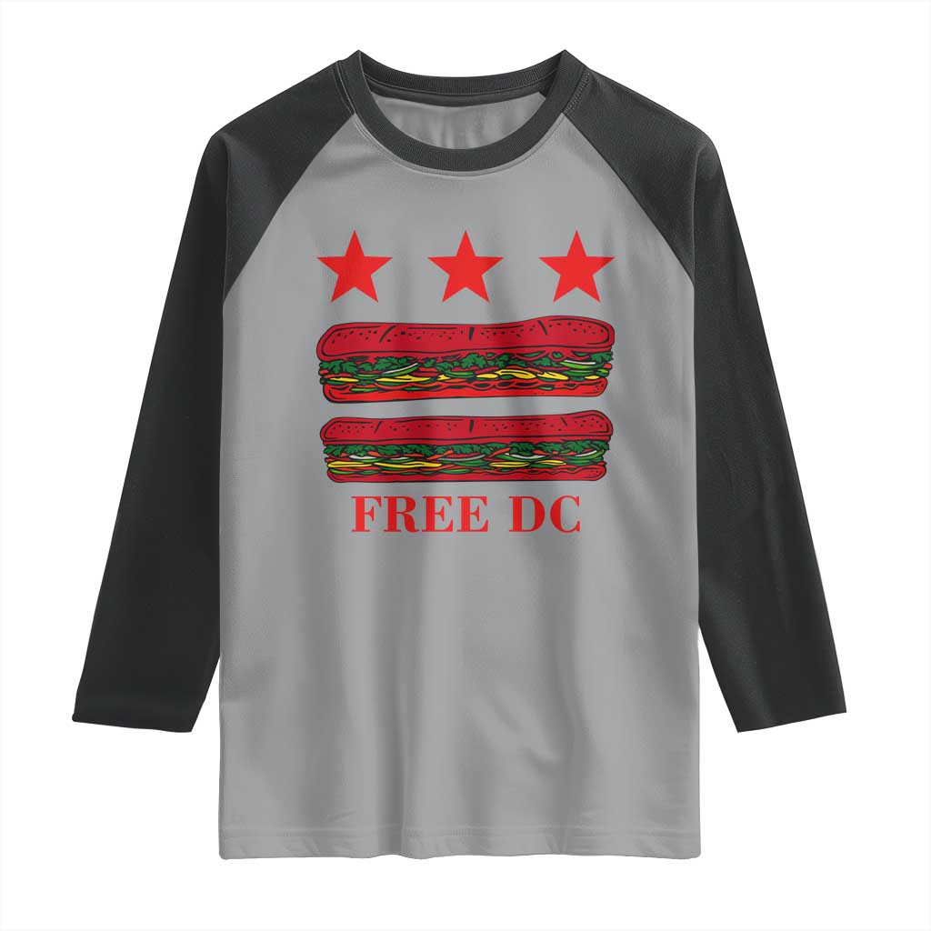 Free DC Funny Flag Parody Raglan Shirt Washington DC with Baguette Sandwich Twist TS02 Sport Gray Black Print Your Wear