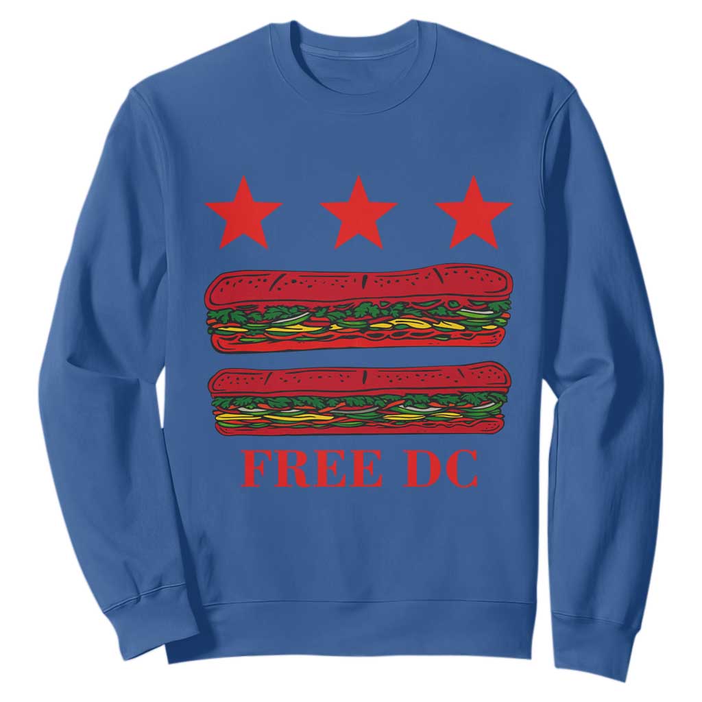 Free DC Funny Flag Parody Sweatshirt Washington DC with Baguette Sandwich Twist TS02 Royal Blue Print Your Wear