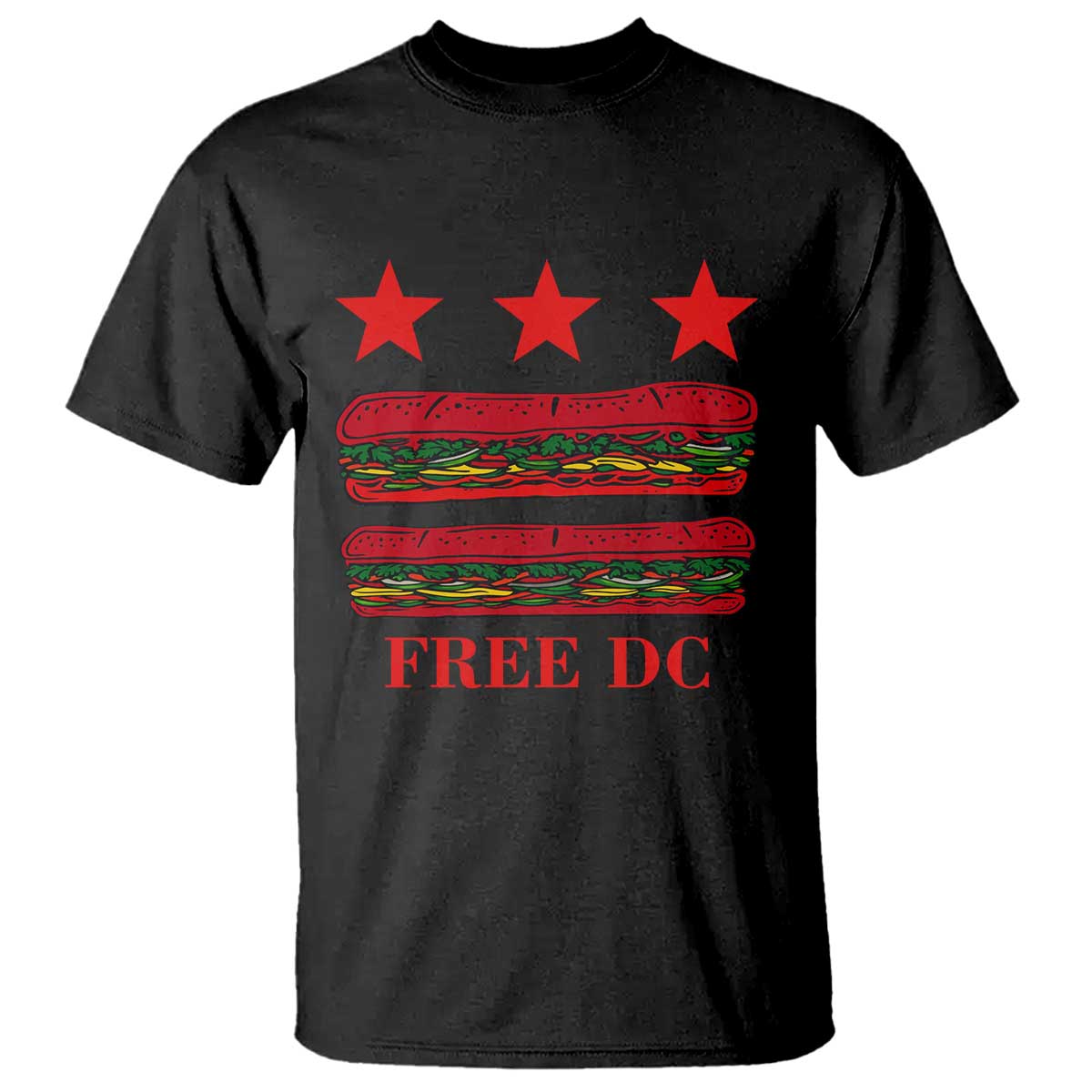 Free DC Funny Flag Parody T Shirt Washington DC with Baguette Sandwich Twist TS02 Black Print Your Wear