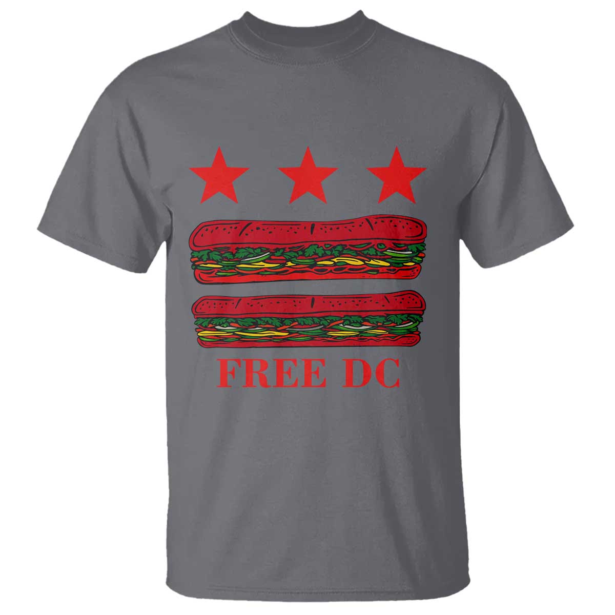 Free DC Funny Flag Parody T Shirt Washington DC with Baguette Sandwich Twist TS02 Charcoal Print Your Wear