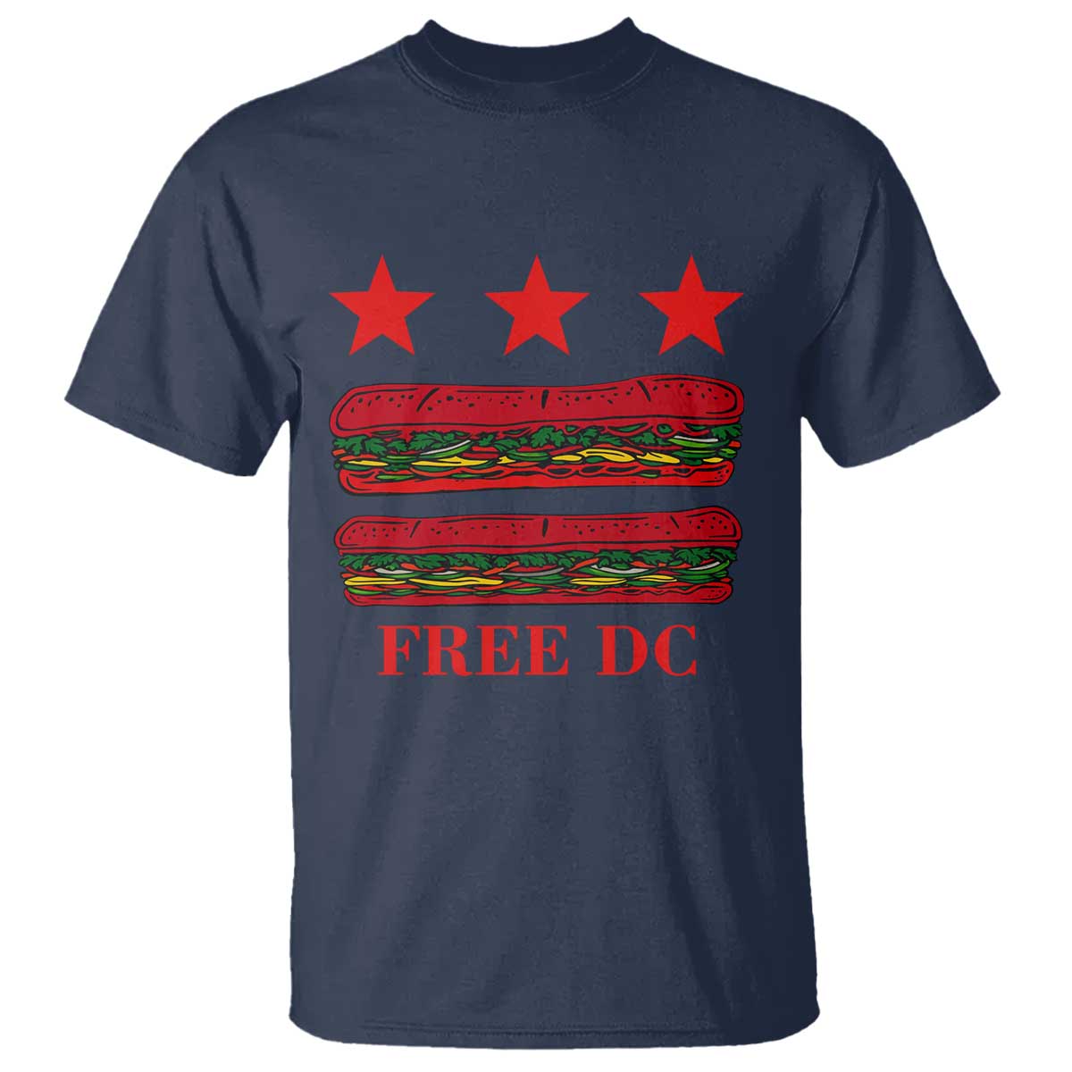 Free DC Funny Flag Parody T Shirt Washington DC with Baguette Sandwich Twist TS02 Navy Print Your Wear