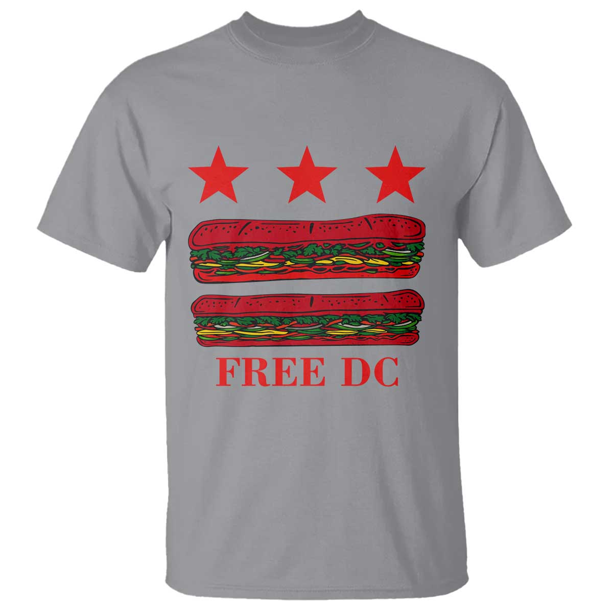Free DC Funny Flag Parody T Shirt Washington DC with Baguette Sandwich Twist TS02 Sport Gray Print Your Wear