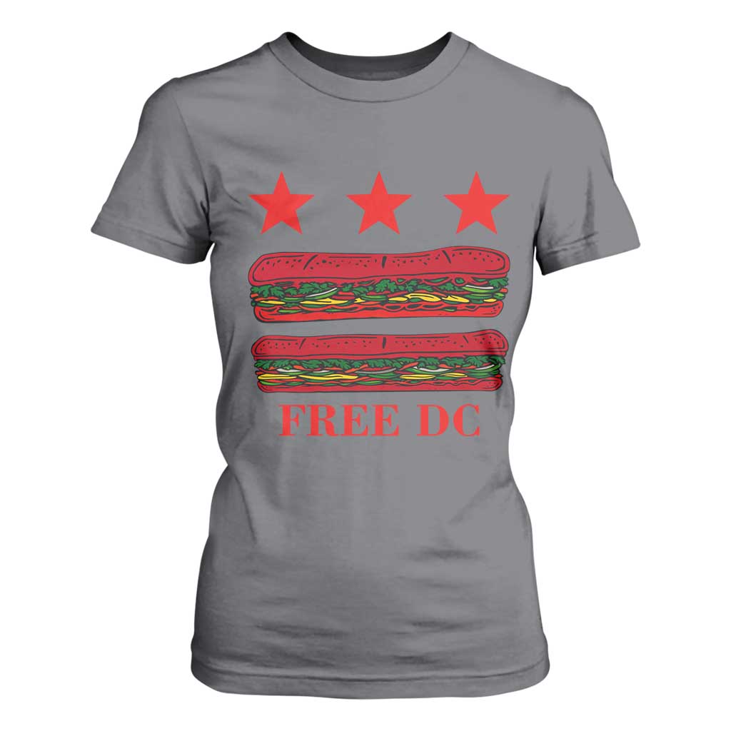 Free DC Funny Flag Parody T Shirt For Women Washington DC with Baguette Sandwich Twist TS02 Charcoal Print Your Wear