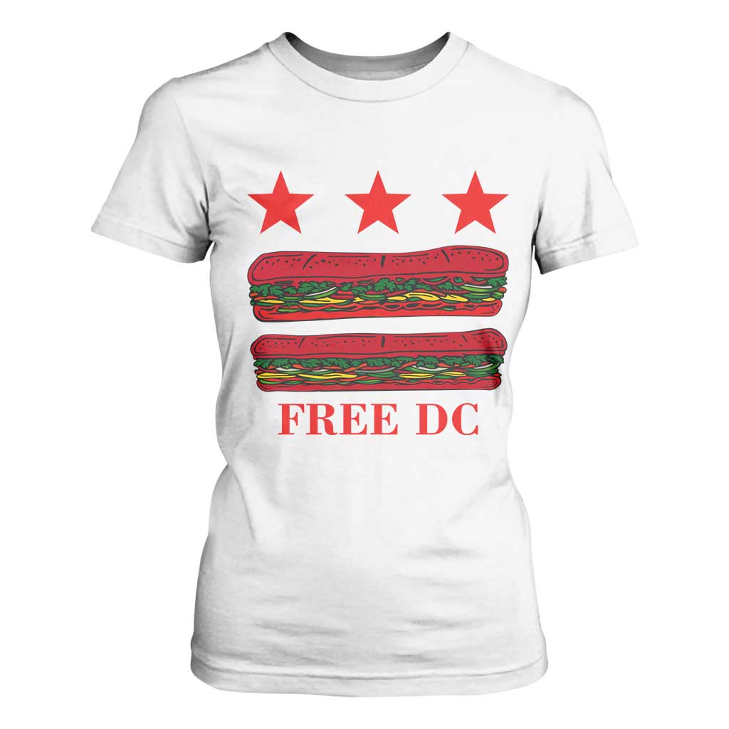 Free DC Funny Flag Parody T Shirt For Women Washington DC with Baguette Sandwich Twist TS02 White Print Your Wear
