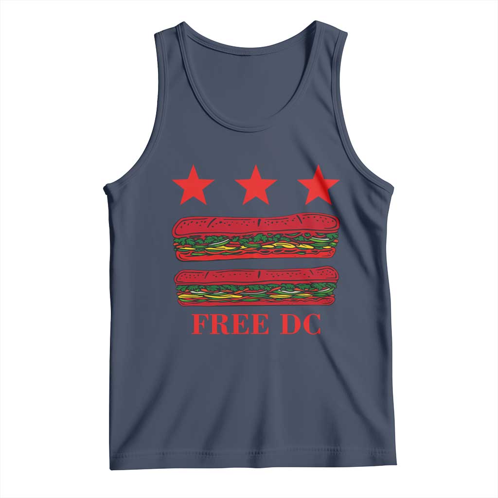 Free DC Funny Flag Parody Tank Top Washington DC with Baguette Sandwich Twist TS02 Navy Print Your Wear